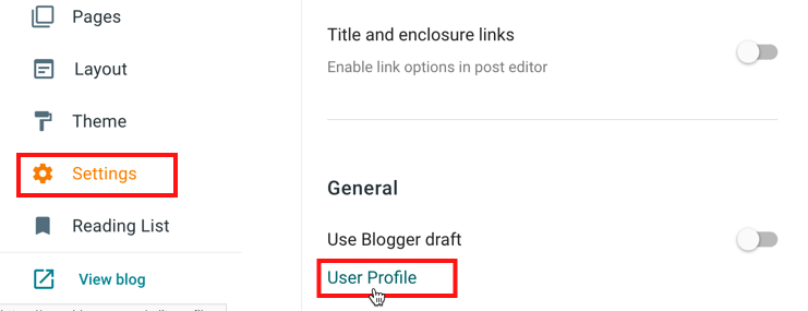 blogger user profile settings