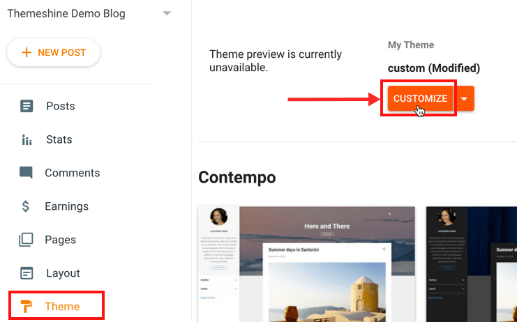 customize theme in blogger