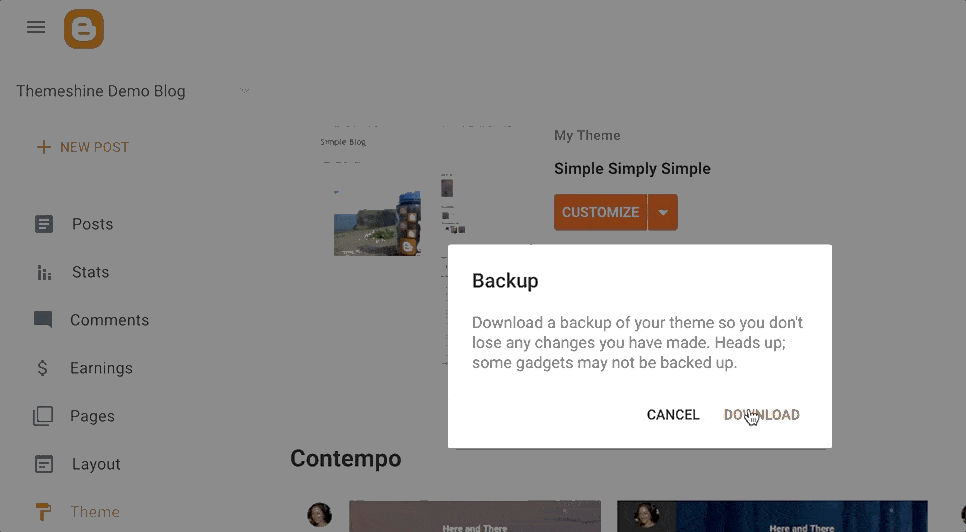 download theme backup on blogger