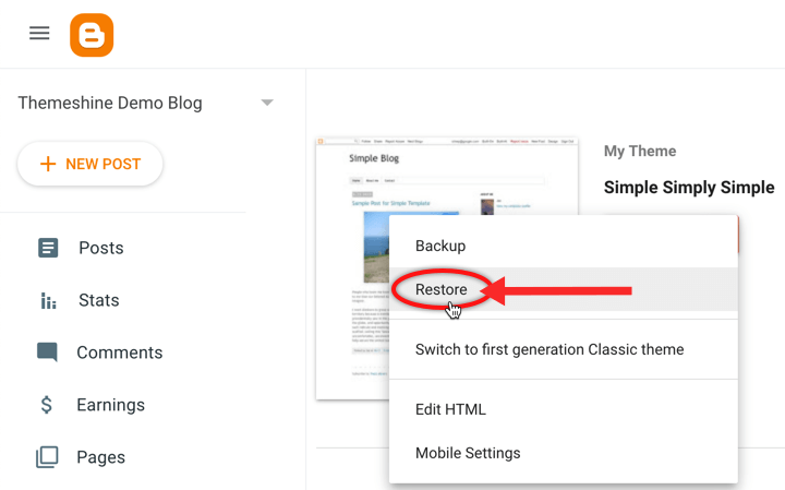 restore blogger theme