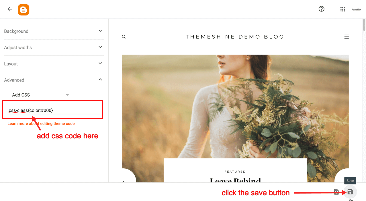 custom css code in blogger